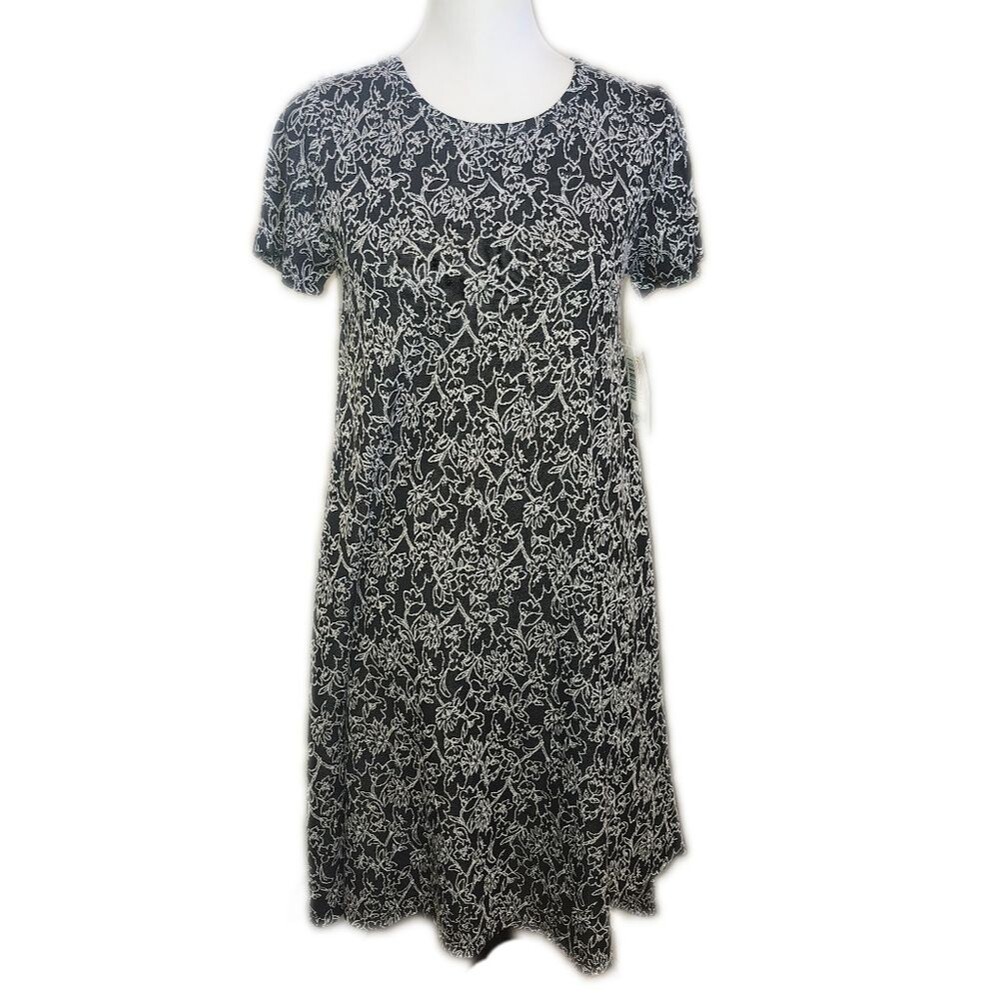 Lularoe NWT Black & White Carly Midi Dress, Short Sleeves, XXS